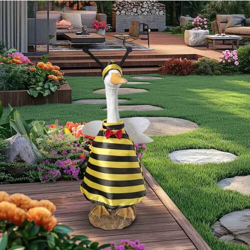 Decoração de jardim com abelha branca à prova d'água de 58 cm (23 polegadas)