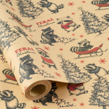 Rotolo di carta da regalo natalizia Kraft con motivo procione – Babbo Natale divertente