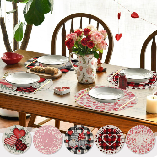 Valentinsdag hjerteformet bordmatte rund 14 tommer 1