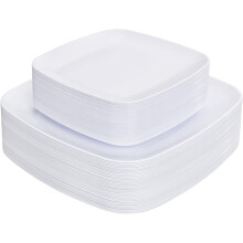 Assiettes carrées blanches en plastique jetables (64 pièces)