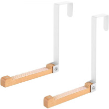 Lot de 2 crochets de porte pliables – Métal et bois, blanc
