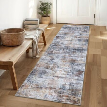 Tapis de cuisine abstrait 90 x 150 cm, gris et beige