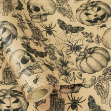Rouleau de papier cadeau Kraft Halloween – Crâne gothique et