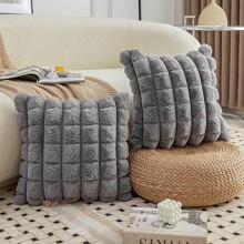 Housses de coussin grises en fausse fourrure et velours, 56 x 56 cm, lot de 2