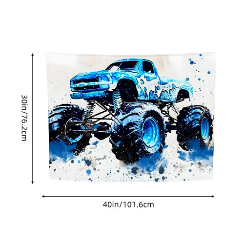 Monster Truck Wandteppich, blaue Farbspritzer, Polyester 2