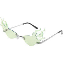 Lunettes de soleil Flame Party, verres vert clair, accessoire photo fantaisie pour festivals et soirées costumées.