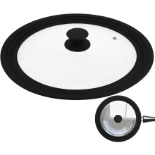 Tapa de silicona para olla con vidrio templado y borde resistente al calor, apta para ollas de 28 a 32 cm.