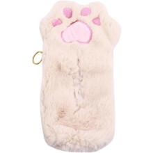 Plüsch-Federmäppchen mit Katzenpfote, beige, weiches Etui mit Reißverschluss, großes Fassungsvermögen, ideal für Schule und Büro