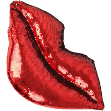 Coussin décoratif à sequins en forme de lèvres rouges, en flanelle et soie.