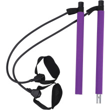 Barre de Pilates ajustable avec bandes de résistance violettes et sangle de pied, bâton de fitness de yoga compact