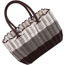 Panier de pique-nique tressé à la main, format moyen, multifonctionnel, en plastique lavable avec poignée, couleurs assorties.