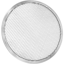 Bandeja redonda de aluminio de 30 cm para pizza, apta para horno, con buena conductividad térmica y calentamiento uniforme.