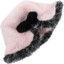 Flauschiger Bucket Hat für Damen, kuschelige, warme Mütze mit Schleifenverzierung