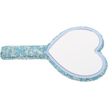 Portable Heart Shaped Mirror Rhinestone Decor Lightweight Plastic Compact Mirror