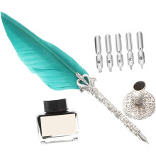 Sada kaligrafických pier Vintage Quill s atramentom Signature, opakovane použiteľné pero Plume v západozelenej farbe
