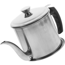Dispensador de aceite de acero inoxidable con filtro, colador y tapa para almacenar grasa de tocino en la cocina.