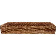 Rattan-Tablett zur Organisation, rechteckiges Serviertablett aus Holz im böhmischen Stil für Frühstück, Outdoor-Badezimmer
