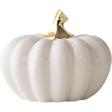 Weiße Keramik-Kürbis-Dekoration, Herbstdekoration, Halloween-Tischakzent, realistisches künstliches Kürbisdesign, einfach