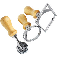 3pcs Zinc Alloy Ravioli Cutter Set with Wooden Handle, Sturdy and Rust-Resistant and Square Dough Marking Tools