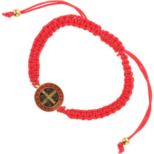 Verstellbares rotes geflochtenes Armband mit dem Motiv des Heiligen Benedikt für Damen