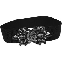 Eleganter, breiter, elastischer Taillengürtel mit Strasssteinen für Damen, dehnbarer schwarzer Korsettgürtel