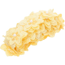 Yellow Embroidered Flower Lace Trim Roll, Organza Pearl Decorative Lace Ribbon for DIY Sewing Craft