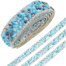 Nastro fai da te da 1 metro con strass bianchi e blu lago, rifinitura per costumi ritagliabile.