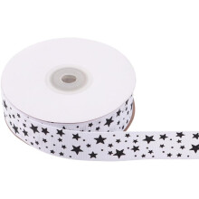 Sternenbedrucktes Rippenband, 2,5 cm breit, 22 m lang, weiß, DIY-Band