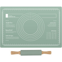 Tapis de pâtisserie antiadhésif en silicone avec rouleau à pâtisserie en bois, accessoire de cuisine pour la préparation de la pâte.
