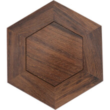 Dekorativer sechseckiger Blumentopfständer aus Holz mit lila Tontopfhalter, Massivholzsockel, 10 cm hohe Seiten