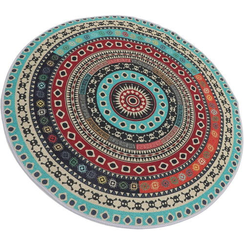 Boho-Teppich, rund, 60 cm, Polyester, waschbar, pflegeleicht, farbenfroher Boho-Teppich
