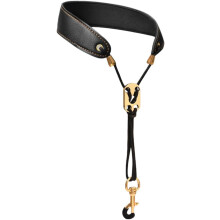 Verstelbare leren saxofoonhalsband met gewichtsverdeling en metalen haak, zwart, geschikt voor diverse toepassingen.