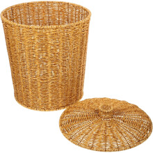 Couvercle de corbeille à papier rustique, panier à linge tressé en plastique pour le rangement de la chambre, multi-usages