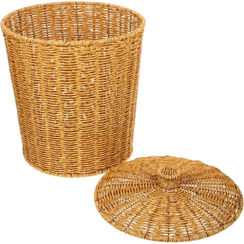 Rustic Waste Basket Cover Plastic Woven Laundry Basket for Bedroom Storage Multipurpose