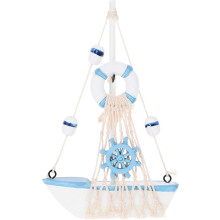 Mediterranes Mini-Holzsegelbootmodell 17 cm mit Perlensegeln und Rettungsring