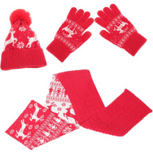Warme Mütze und Handschuhe für Weihnachten und Winter, gestrickte, wollgefütterte Mütze, Schal und Handschuhe für draußen, Mädchen und Frauen
