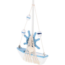 Mediterrane houten zeilboot model 17 cm met kralenzeil en roer