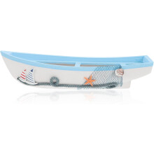 Grande maquette de voilier méditerranéen décorative, ornement de bateau à voile en bois bleu clair
