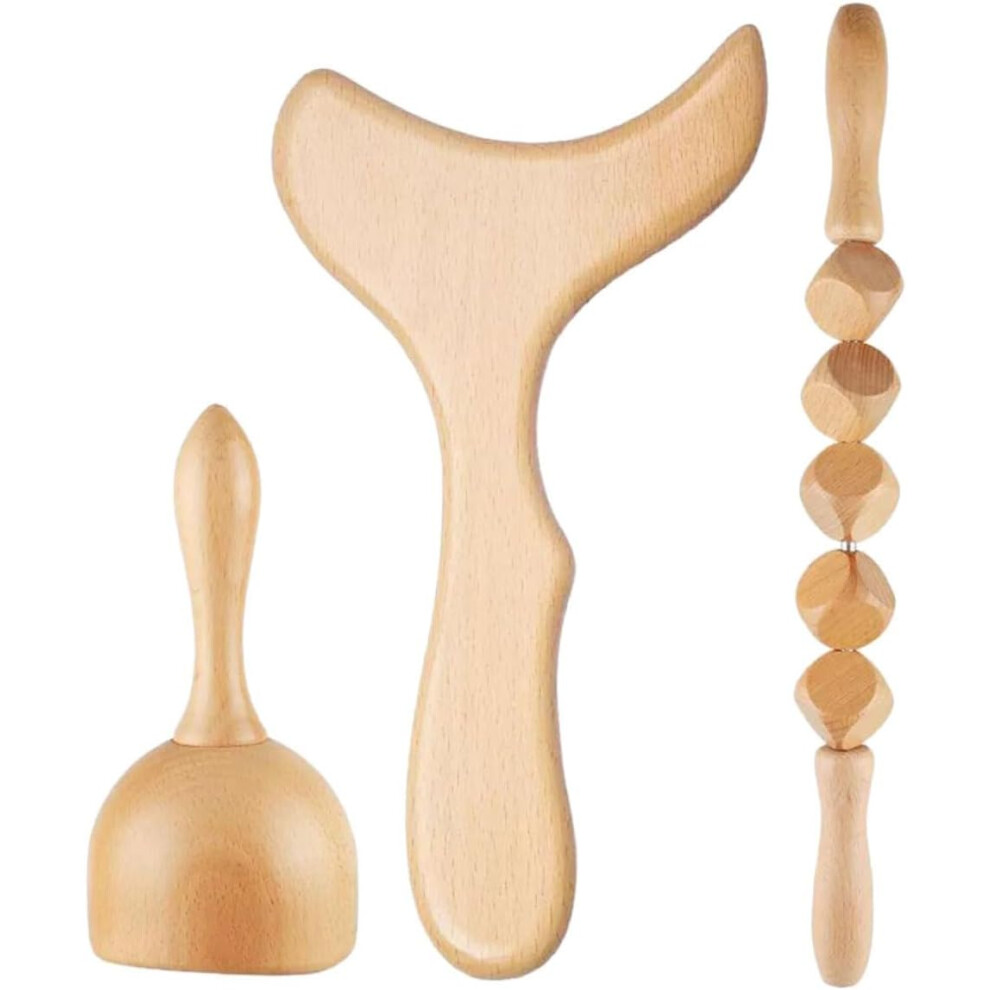 Hkhbjs Wooden Massage Stick Set 3Pcs Â Household Wood Roller Massager For Body