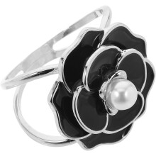 Pearl Floral Scarf Ring Clip for Women, Camellia Flower Cardigan Clip, Black Scarf Fastener Buckle Suitable