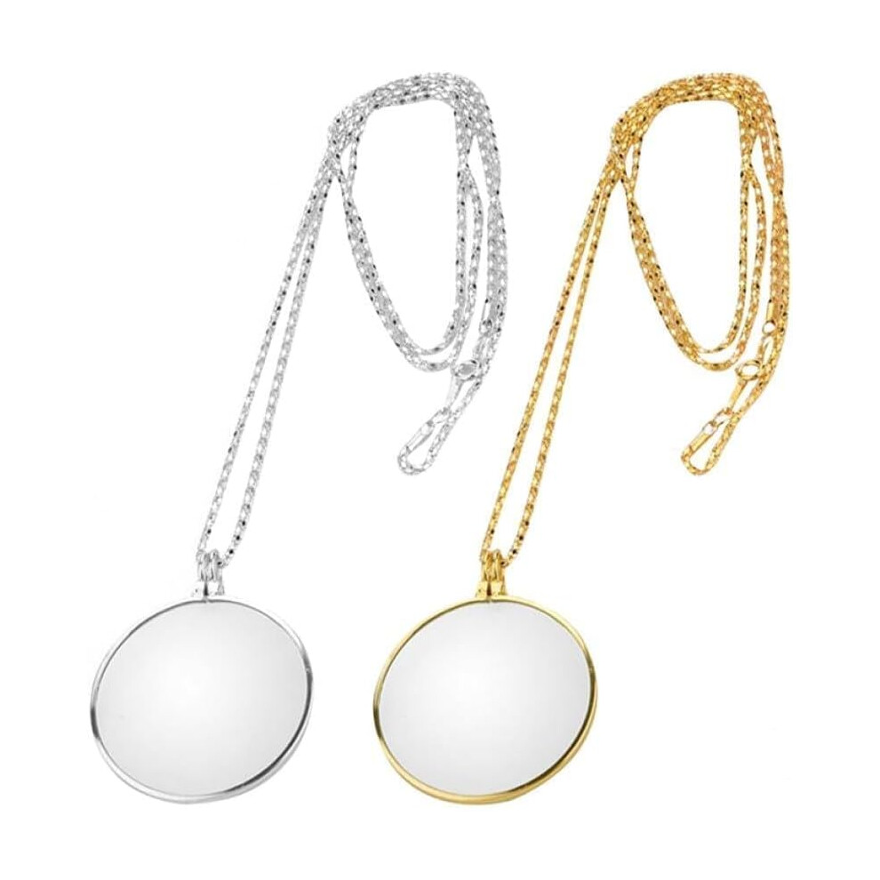 Hkhbjs 2Pcs Metal Magnifier Necklace Pendant With Chain, Portable Reading Magnifying Glass