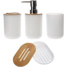 Badezimmer-Accessoire-Set, 4-teilig, aus weißem PP-Material, inklusive Zahnbürstenbecher, Seifenablage und Emulsionsflasche
