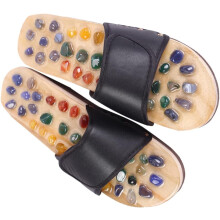 Fußmassage-Sandalen aus natürlichem Achat, schwarz, Größe 38, mit Akupunkturpunkten an der Fußsohle für entspannende Massage.