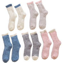 5 Paar Damen-Socken aus dickem Korallenfleece, mittelhoch, warme Wintersocken