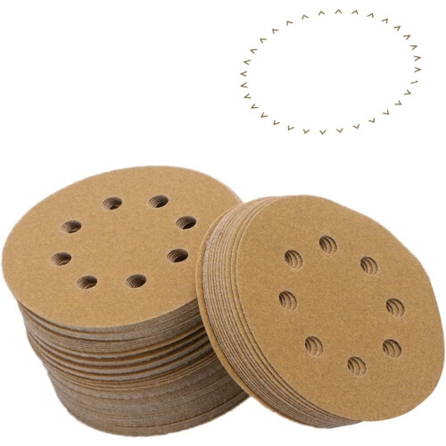 5 polegadas 8-furo papel de lixa lixando discos 100PCS anti-obstrução revestimento 120 grit gancho e loop almofadas