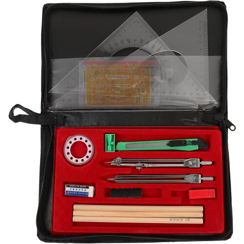 Kit de dessin technique professionnel avec boîte de rangement et outils de dessin multifonctions
