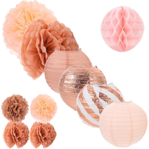 Decoração de aniversário de lanterna de ouro rosa bolas de papel de tecido