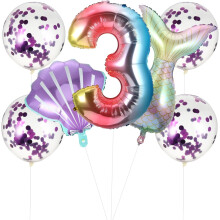 7-teiliges Set Partyballons im Meerjungfrauen-Stil, Zahl 3-Form, bezaubernde Premium-Qualität