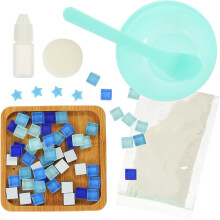 DIY-Mosaik-Untersetzer-Bastelset für Kinder und Erwachsene, pfauenblaue quadratische Untersetzer-Materialien