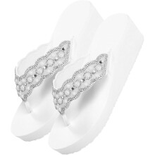 Weiße Damen-Sommer-Plateausandalen mit Strass und Perlen, rutschfest, Strandschuhe, zum Hineinschlüpfen, ideal für Reisen, Größe 40